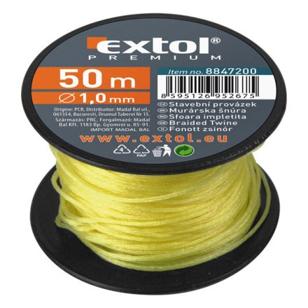 Kőműves zsinór, 1,7 mm x 50 m, sárga 