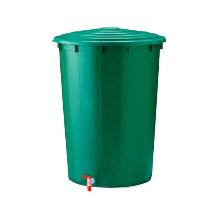 Esővíztároló csappal és fedővel, kerek, 300 liter, zöld