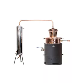   DES pálinkafőző 100 L keverővel, leeresztőcsappal, bilincses, inox, csőköteges 30 L-es hűtővel