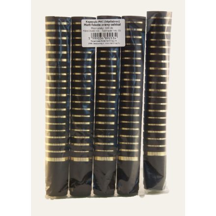 Dugó kapszula, pvc, fekete aranycsíkkal, 100 db/cs