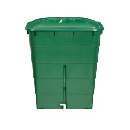 Esővíztároló csappal és fedővel, szögletes, 210 liter, zöld 