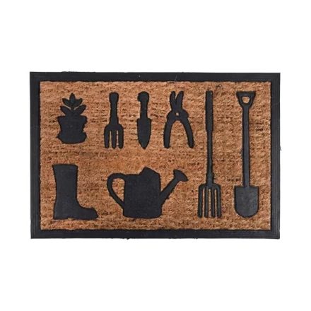 Kókuszrost és gumi lábtörlő kerti eszközök mintával, 60 cm x 40 cm